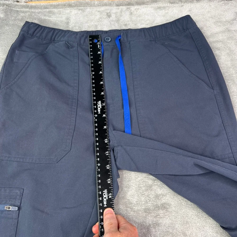 FIGS Cairo Straight Scrub Pants Mens L Navy Blue Solid Multi Pocket Drawstring